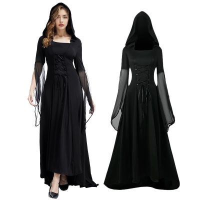 Women's Medieval Gothic Lace-Up Dress, Renaissance Vintage Party Cosplay (A, S)