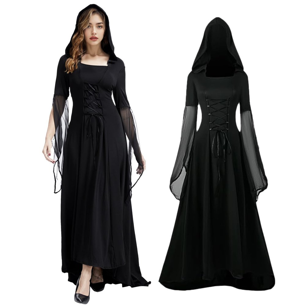 Women's Medieval Gothic Lace-Up Dress, Renaissance Vintage Party Cosplay (A, S)