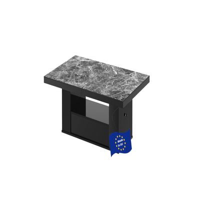 HM-111 Extendable Height-Adjustable Coffee Table, Dark Marble/High-Gloss Black, 120/170 cm, with Drawer