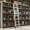 WUNMSKZR Sliding Ladder Hardware, Roller Track Kit for Libraries (Ladder Not Included), Sliding Barn Door Kit, Mobile Black Steel Round-Tube Ladder Rail with Floor Rollers and Extension view 4