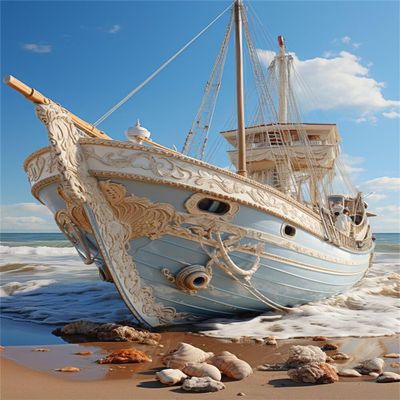 5D Diamond Painting Sky and Boat Kit, Round Diamonds, 35 x 45 cm, W-8093