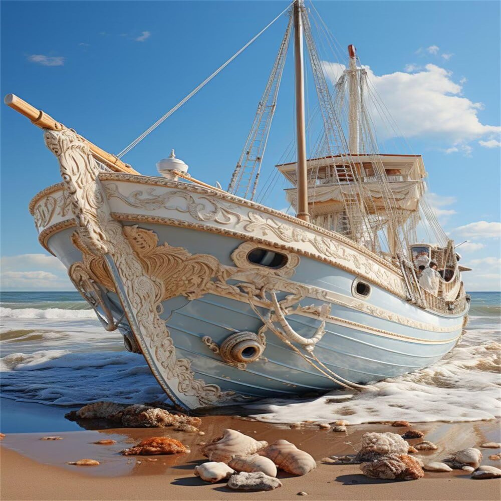 5D Diamond Painting Sky and Boat Kit, Round Diamonds, 35 x 45 cm, W-8093