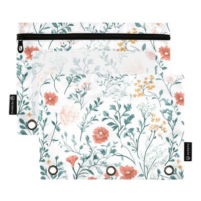 Zipper Pencil Pouches, Carnation, Cactus, Thyme, White, 3-Ring, 2-Pack