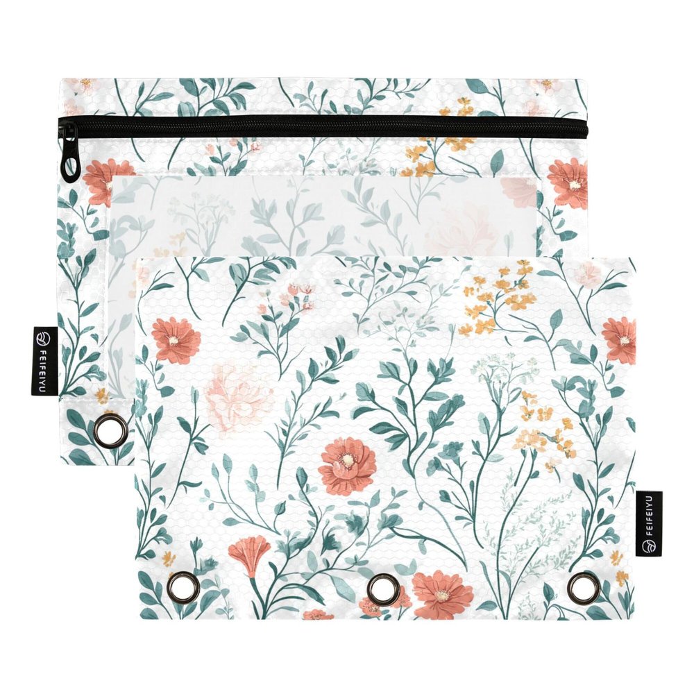 Zipper Pencil Pouches, Carnation, Cactus, Thyme, White, 3-Ring, 2-Pack