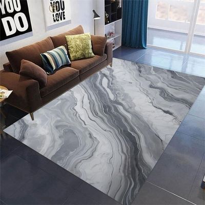 Gray Beige Marble-Print Short-Pile Area Rug, 160 x 200 cm