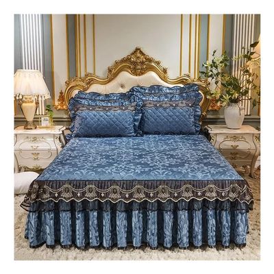 MOVDARL Autumn and Winter Velvet Lace Bed Skirt, Thick Cotton, Clip-On European-Style Mattress Cover (Style B, 180 x 200 cm)