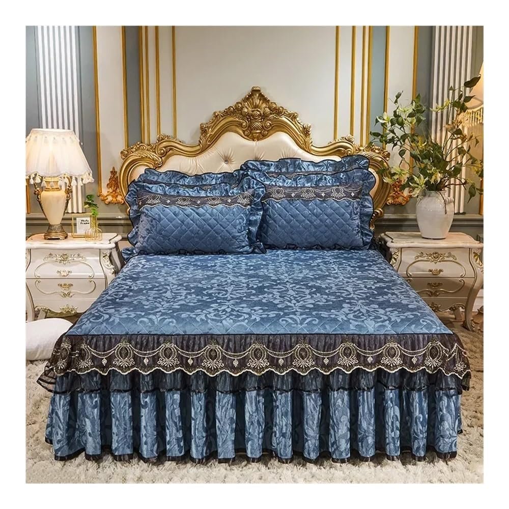 MOVDARL Autumn and Winter Velvet Lace Bed Skirt, Thick Cotton, Clip-On European-Style Mattress Cover (Style B, 180 x 200 cm)
