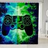 Loussiesd Gamer Gaming Shower Curtain, Green and Blue, 180 x 180 cm view 1