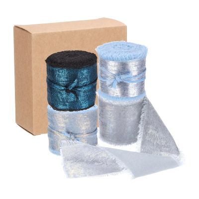 QUARKZMAN, 1" x 5 Yards, Navy Blue Sky Blue Sea Blue Glitter Fabric Ribbon