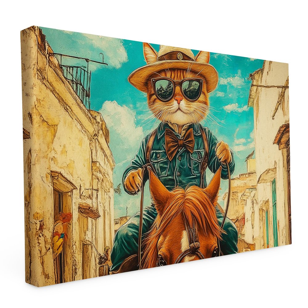 druck.de Stretched Canvas Wall Art 60 x 90 cm – Cawcat Back in Town – 2 cm Wooden Frame