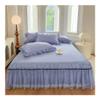 Skin-Friendly Polished Bedspread, Princess-Style Bed Skirt, Solid Color with Lace, Non-Slip, Blue, 2.0 x 2.2 m, 1 Piece view 1