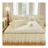 Skin-Friendly Polished Bedspread, Princess-Style Bed Skirt, Solid Color with Lace, Non-Slip, Blue, 2.0 x 2.2 m, 1 Piece view 2