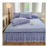 Skin-Friendly Polished Bedspread, Princess-Style Bed Skirt, Solid Color with Lace, Non-Slip, Blue, 2.0 x 2.2 m, 1 Piece view 3