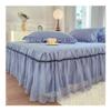 Skin-Friendly Polished Bedspread, Princess-Style Bed Skirt, Solid Color with Lace, Non-Slip, Blue, 2.0 x 2.2 m, 1 Piece view 4