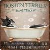 Rustic Retro Boston Terrier Metal Sign: Wash Your Paws view 1