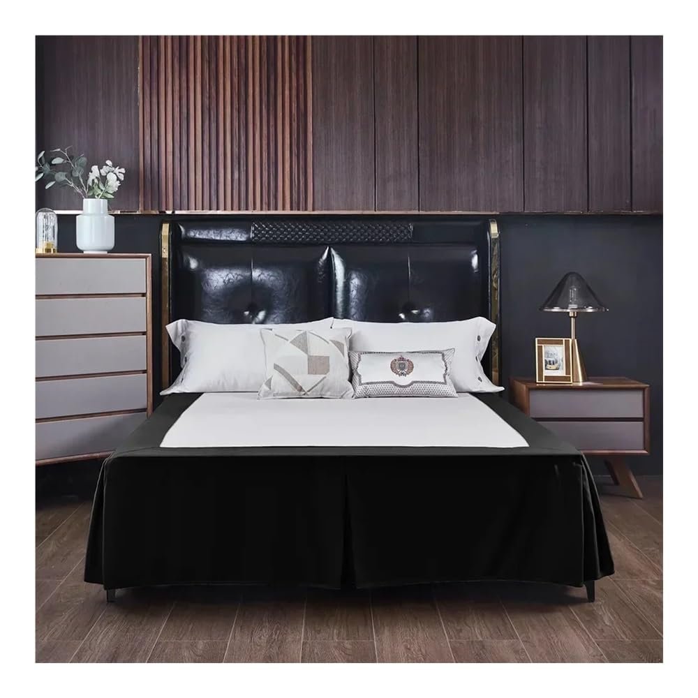 Solid Color Pleated Bed Skirt, Tailored Elastic Bedskirt, Soft Fitted Sheet with Elastic Band, Twin/Full/Queen/King Size (CQ005-37, Queen 153 x 203 x 38 cm)