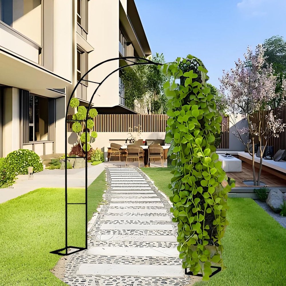 Climbing Plant Garden Arbor Arch, Thickened Steel Trellis, 1.4/2/2.4 m Wide, Green, H2.2 x W2.4 m
