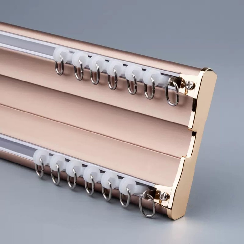 Aluminum C-Track Double Rail Room Divider, Straight, 1 m, Gold