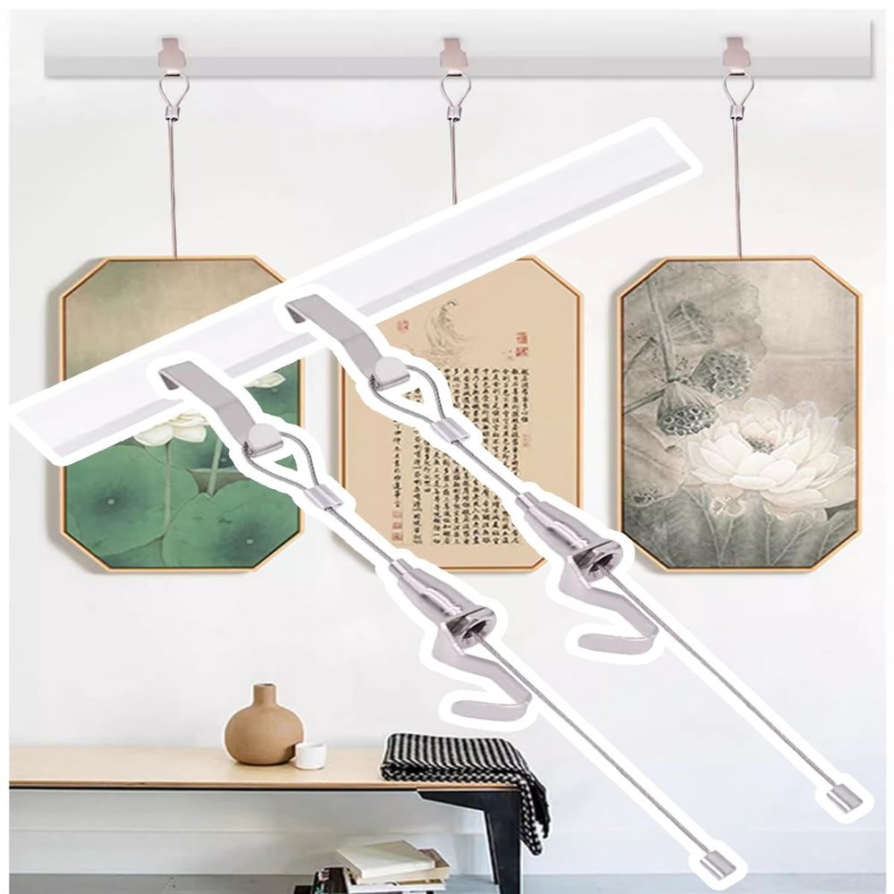 Picture Rail Hanging System, Adjustable Picture and Photo Rail with Long Steel Cables, Heavy-Duty Photo Hanging Kit (41 in/104 cm Track, 6.5 ft/2 m Cable)
