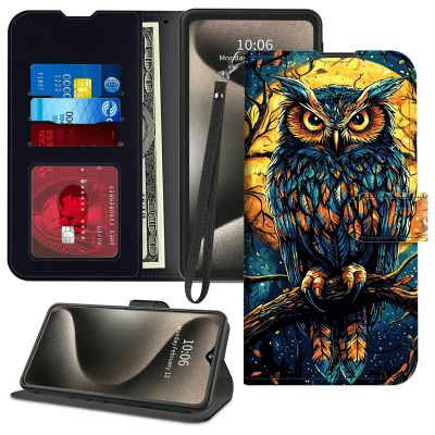 GFRGTFHYT Wallet Case for Samsung Galaxy A26 5G, PU Leather, Owl and Moon