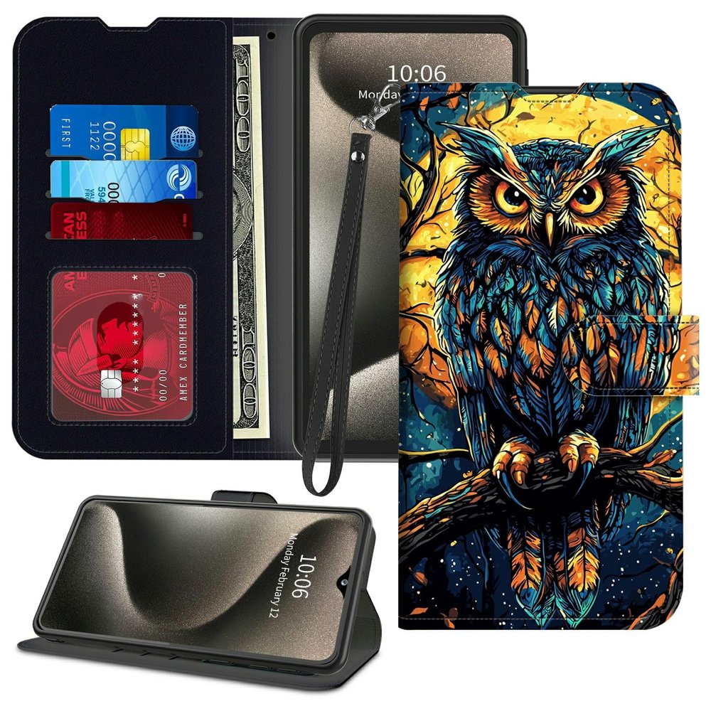 GFRGTFHYT Wallet Case for Samsung Galaxy A26 5G, PU Leather, Owl and Moon