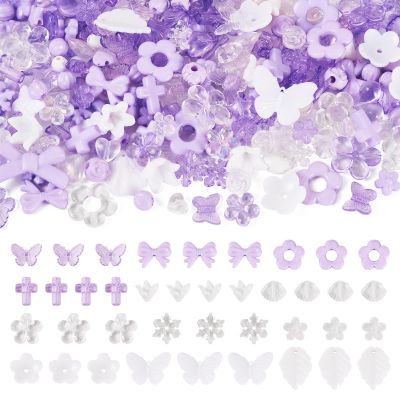 PandaHall Acrylic Beads, Mixed Shapes, Purple and White, 100 g
