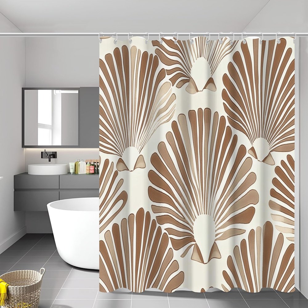 MULERN Wavy Striped Shower Curtain 180 x 180 cm, Waterproof Washable Polyester Fabric, Abstract Bathroom Curtain with 12 Hooks