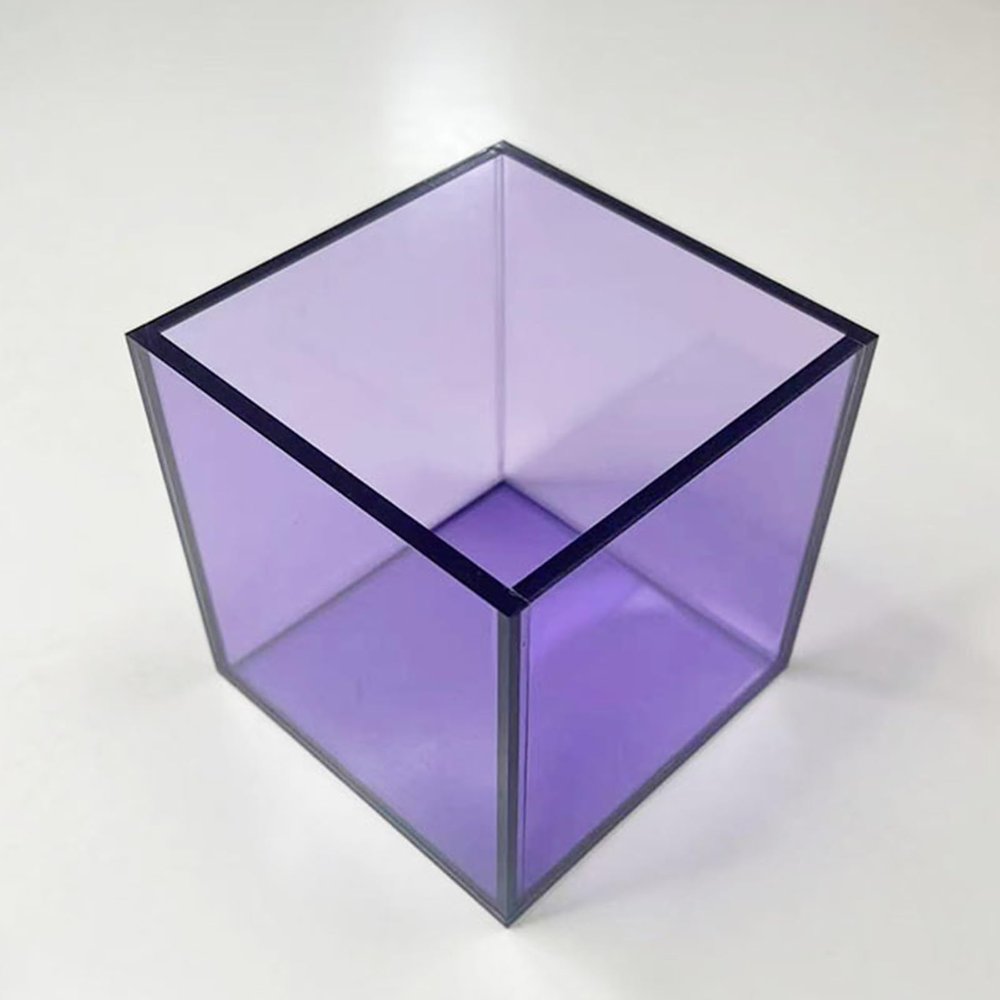Acrylic Display Case, Transparent Cube, 5 mm, Purple, 40 cm/16 in