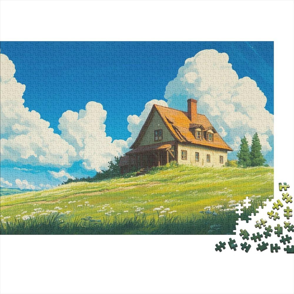 Island Puzzle, 1,000 Pieces, Difficult Educational Puzzle Toy for Adults and Children, Lawn Hut, 75 x 50 cm