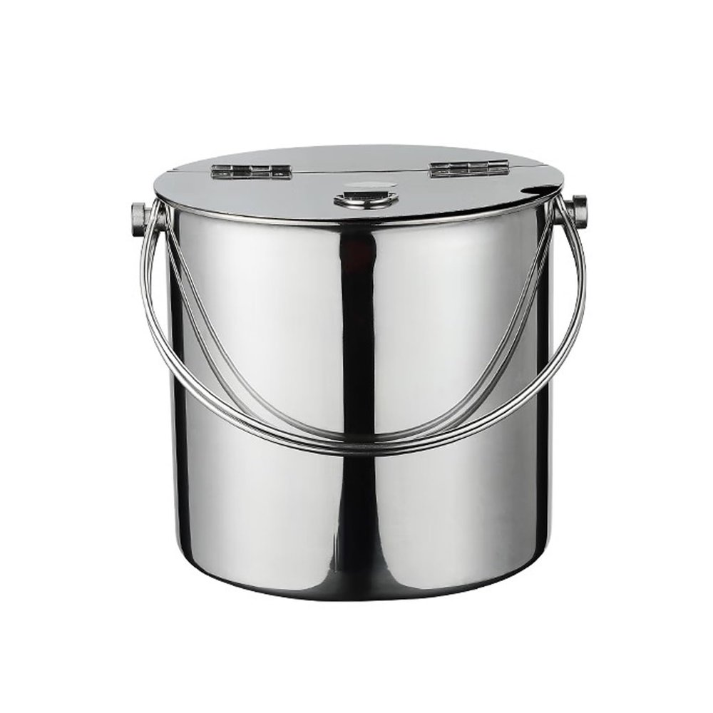 Lijiaxiuyc-101 Thickened Stainless Steel Ice Bucket with Hinged Lid and Carrying Handle, 1.2 L