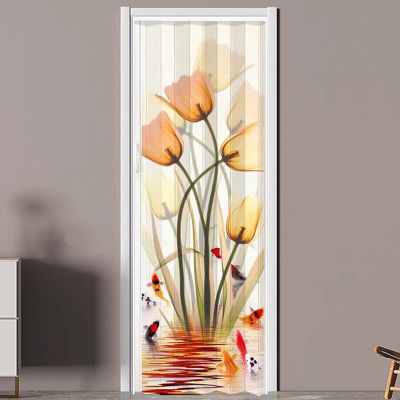 Customizable Romantic Flower Pattern PVC Accordion Door, Double Folding Door, 67 x 80 in / 72 x 80 in / 76 x 80 in / 43 x 80 in