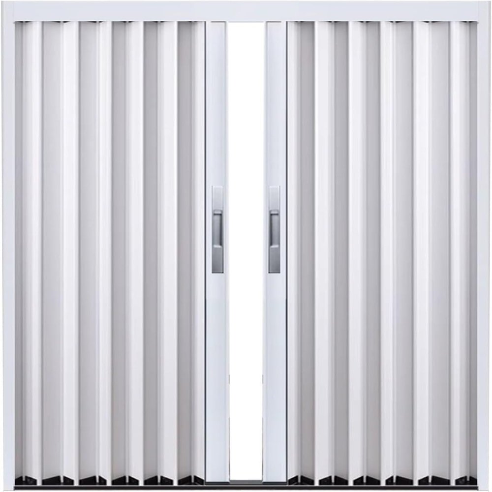 Modern Double Accordion Sliding Closet Door with Lock, Keys, and Handle, White Aluminum Interior Door for Basement, Patio, or Pergola, 80 in Tall, 53 × 80 in