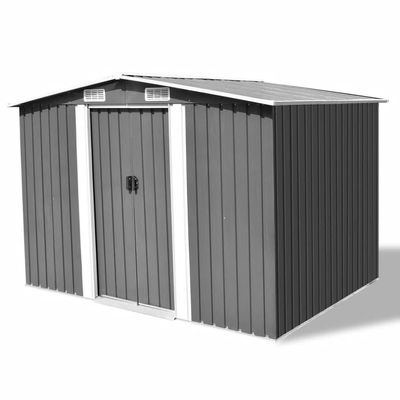 Large Steel Garden Shed with Bike Rack, Gray, 257 x 205 x 178 cm