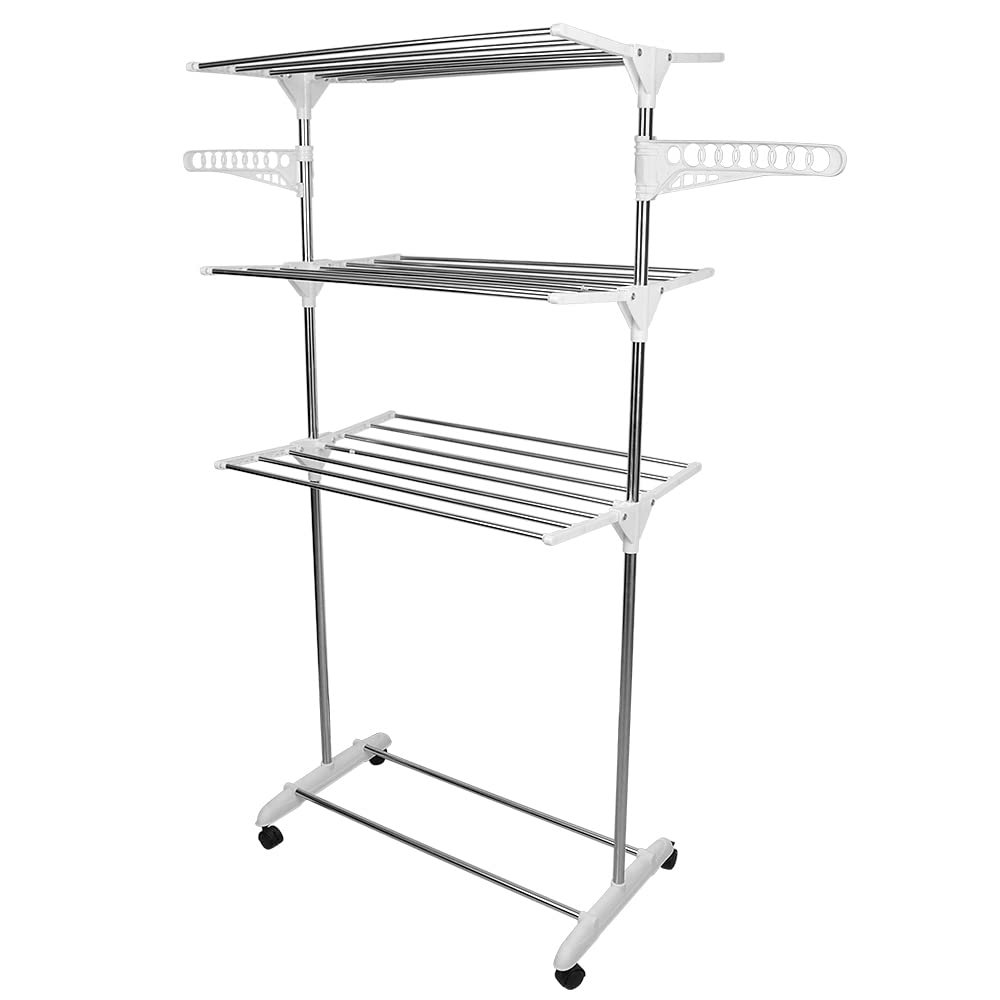 3-Tier Vertical Folding Clothes Drying Rack with 4 Wheels, 15 kg Capacity, 72 x 64 x 170 cm, White