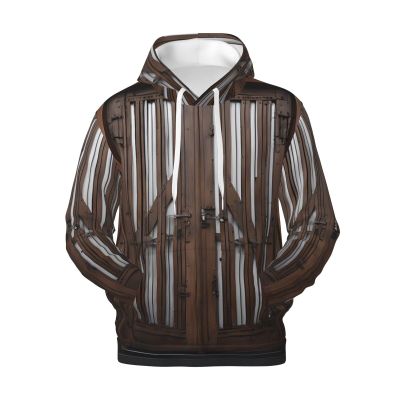 JEKYDOSD Rustic Men's Hoodie with Wooden Door Print, Ultra-Soft and Comfortable, for Everyday Wear and Travel, White/Opulent Garden, X-Large