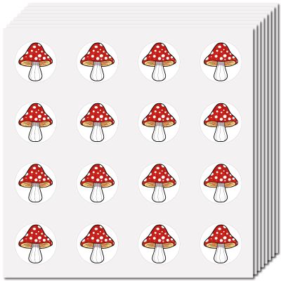 CREATCABIN 128 Mini Mushroom Stickers for Teachers, 2.5 cm Round Waterproof Self-Adhesive Stickers