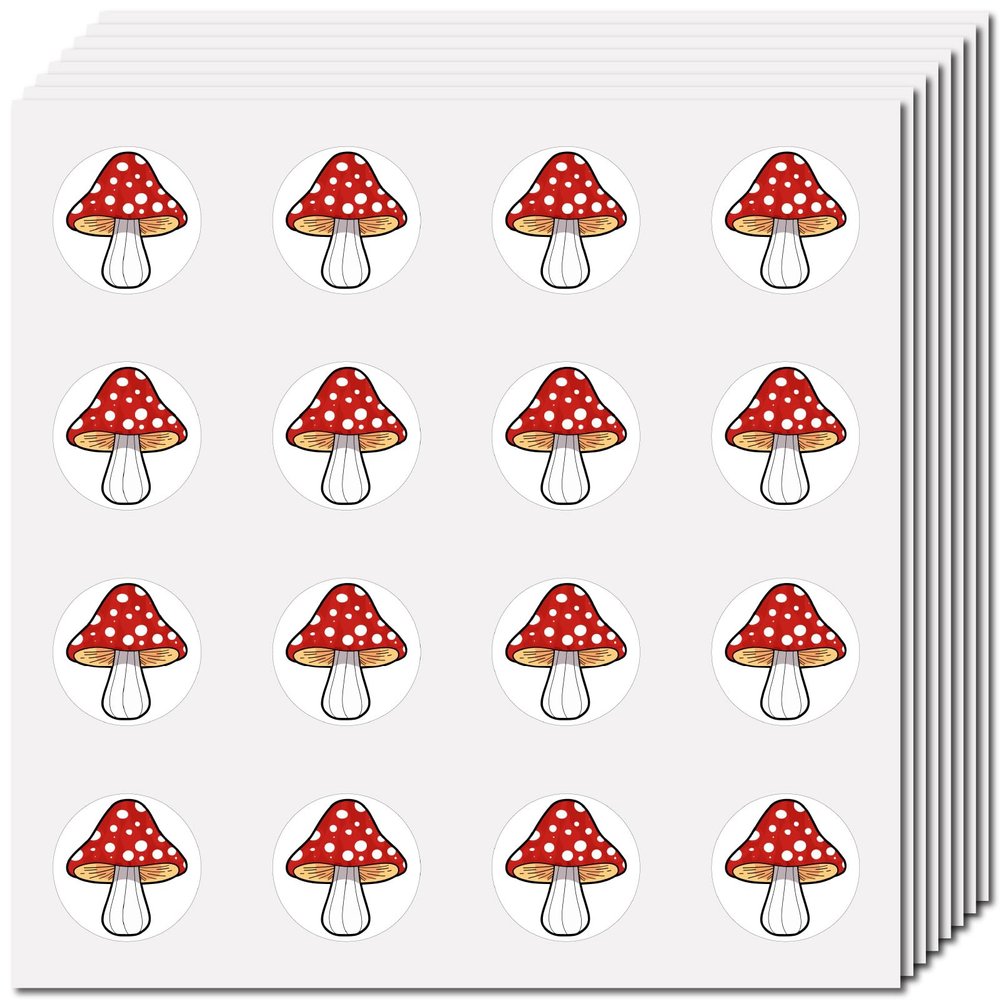 CREATCABIN 128 Mini Mushroom Stickers for Teachers, 2.5 cm Round Waterproof Self-Adhesive Stickers