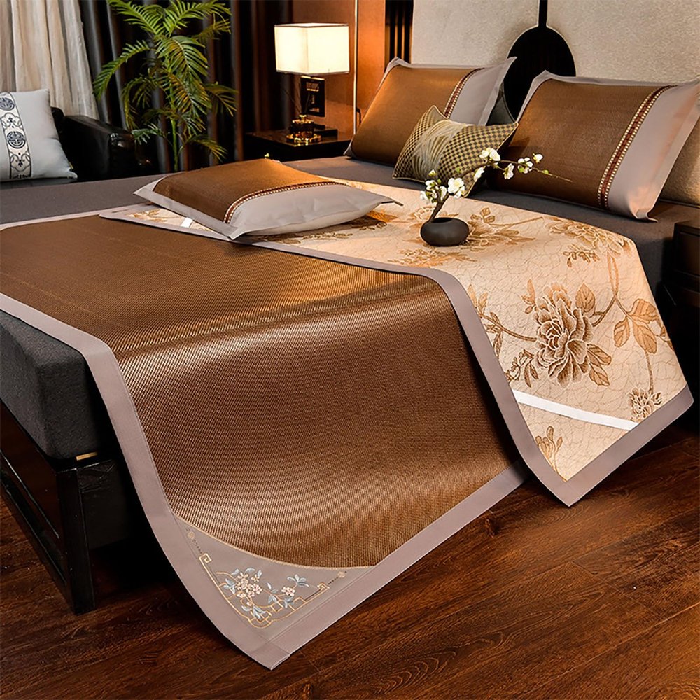 Summer Bamboo Sleeping Mat, Foldable Double-Sided Cooling Mat, Non-Slip, Breathable, Color A, 180 cm