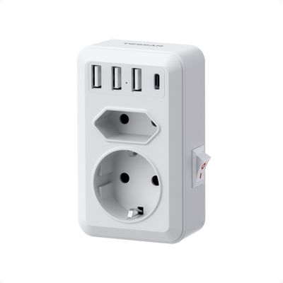 TESSAN Dual Outlet Adapter with USB Ports, Gray