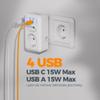 TESSAN Dual Outlet Adapter with USB Ports, Gray view 3