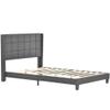 Upholstered Double Bed with Slatted Base, 140 x 200 cm, Gray Linen, Medium-Firm (with Innerspring Mattress) view 1