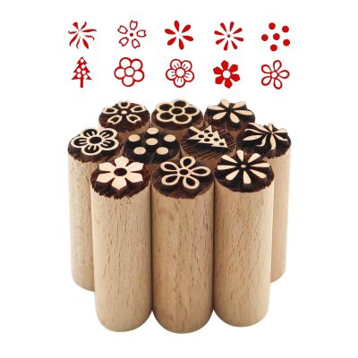 SZSMW 10-Piece Mini Stamps for Clay and Ceramics, Wooden Flower Stamps