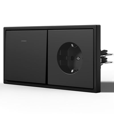 BSEED Matte Light Switch with Receptacle, 2-Way, Horizontal Mount Only, C Series, 1-Gang, 150 mm, Black