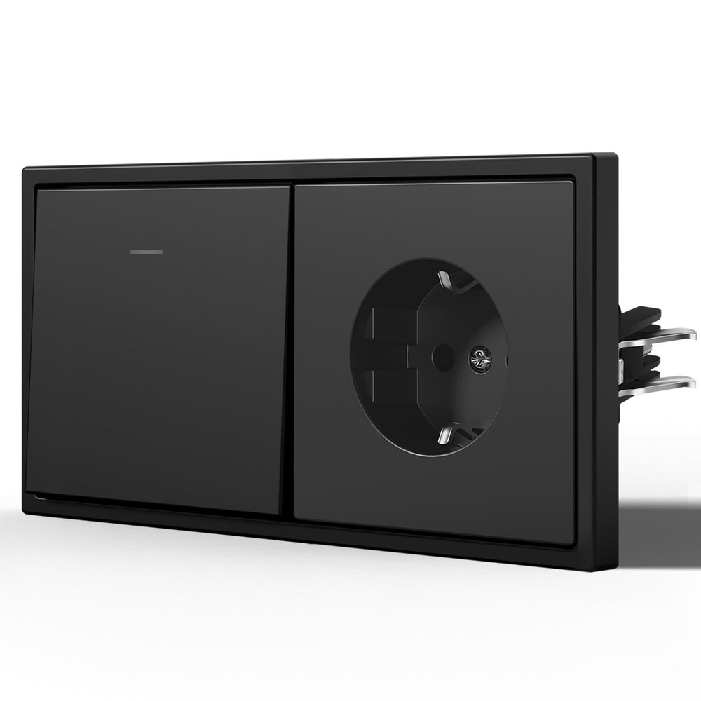 BSEED Matte Light Switch with Receptacle, 2-Way, Horizontal Mount Only, C Series, 1-Gang, 150 mm, Black