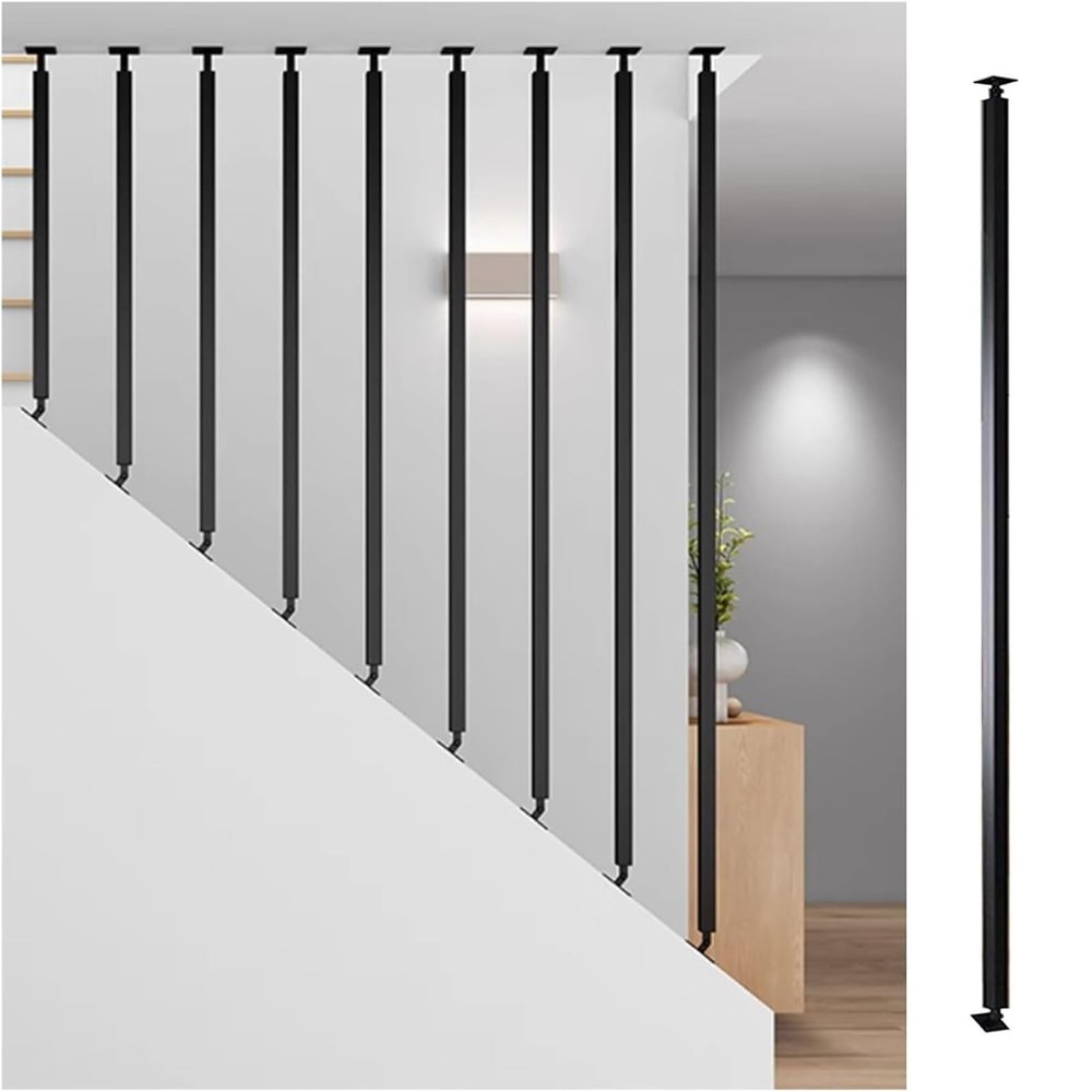 Adjustable Iron Stair Railing Post with Pivoting Mounting Bracket, Black, 210 cm