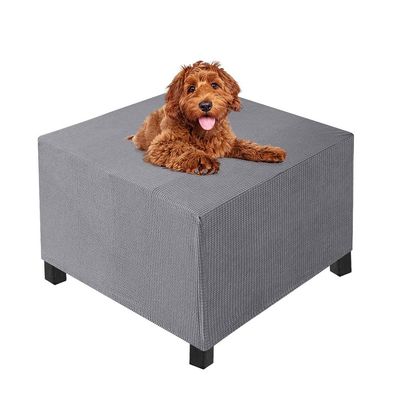 FANSU Ottoman Footstool Cover, Jacquard Stretch Slipcover, Soft Square Ottoman Protector, Washable, Light Gray, M
