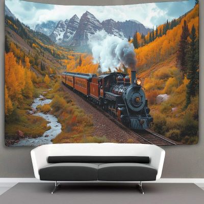kaiyun Steam Locomotive Tapestry Wall Hanging, Vibrant Landscape Wall Decor, 150 x 200 cm