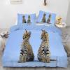 Blue 200 x 200 cm Serval Cat Reversible Bedding Set, Soft Breathable Microfiber Duvet Cover with 2 Pillowcases view 1