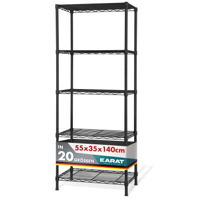 KARAT Metal Shelving Unit, 55 × 35 × 140 cm, Black Rocky, 19 mm