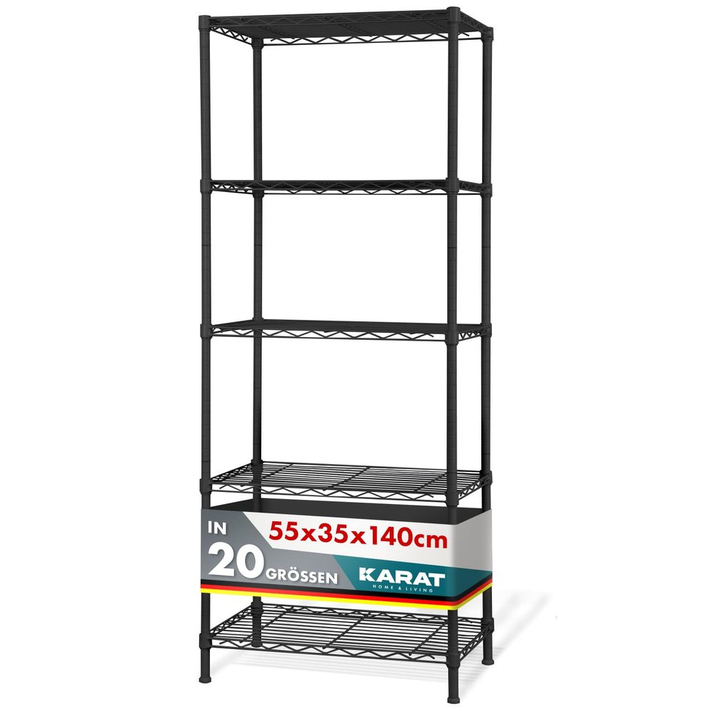 KARAT Metal Shelving Unit, 55 × 35 × 140 cm, Black Rocky, 19 mm